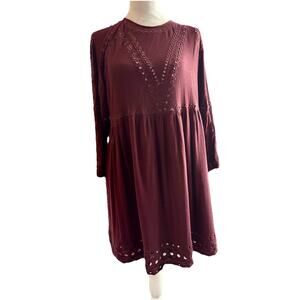 Aritzia Wilfred Loisel Burgandy Eyelet Dress Sz M Fairy Core Hippie Cottagecore